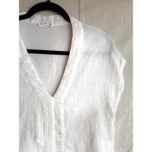 LACAUSA for Anthropologie Offwhite Textured Blouse w Deep V & Stand Up Collar